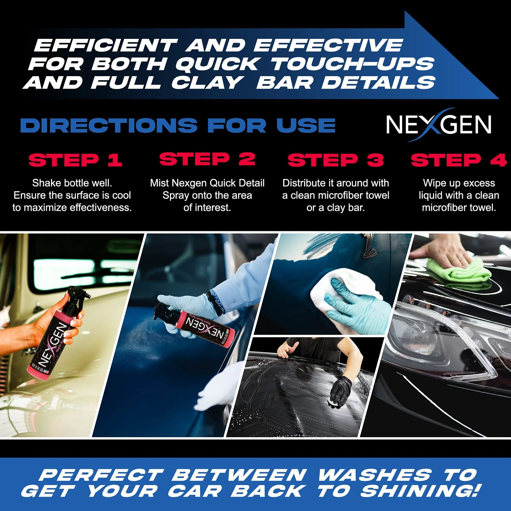 Quick Detail Spray All-In-One Spot Removal, Clay Bar Lubrication, Instant Detailing Professional-Grade Cleaner for Cars, Rvs, Motorcycles, Boats, and ATV S 16Oz Bottle 16 Fl Oz (Pack of 1)